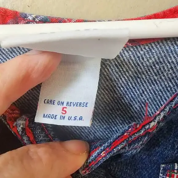 Vintage Oshkosh B'gosh Denim Dress Size 5 Made in USA Plaid Pink Label - Picture 6 of 7